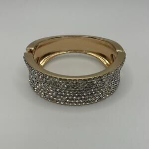 Lovita & Co. Thick Gold Colored Metal Cuff w/ Crystal Accent Bracelet